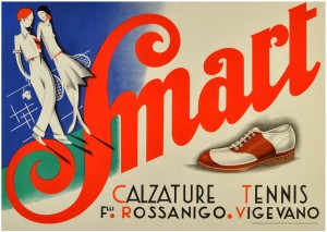 Original Vintage Art Deco Advertising Poster for Smart Calzature Tennis Shoes